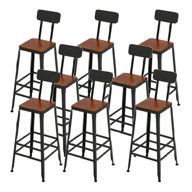 Industrial Metal Stool Wood Rectangle Seat Counter Stool in Matte Finish