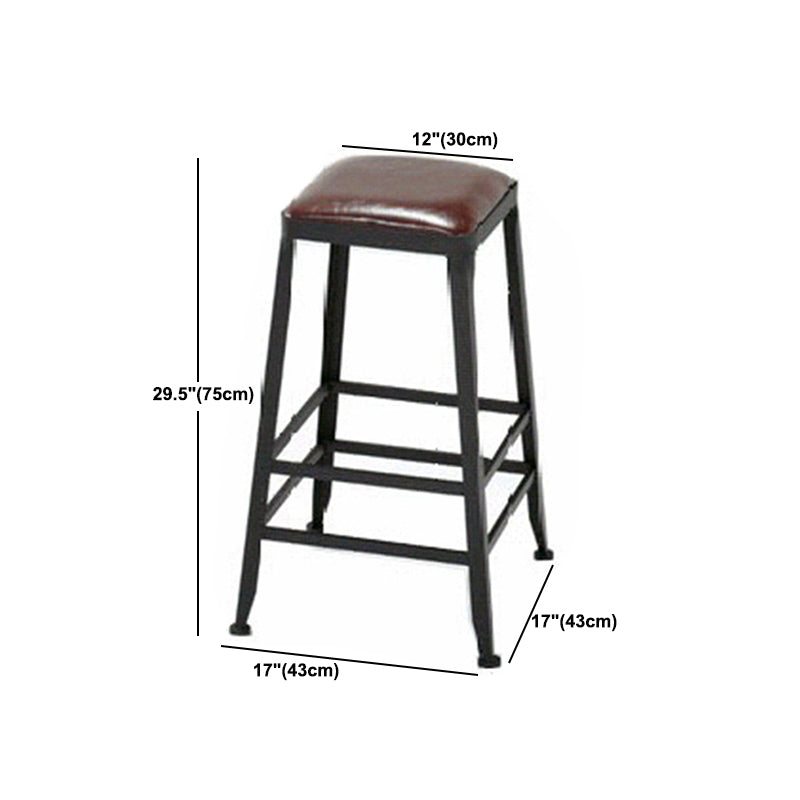 Industrial Metal Stool Wood Rectangle Seat Counter Stool in Matte Finish