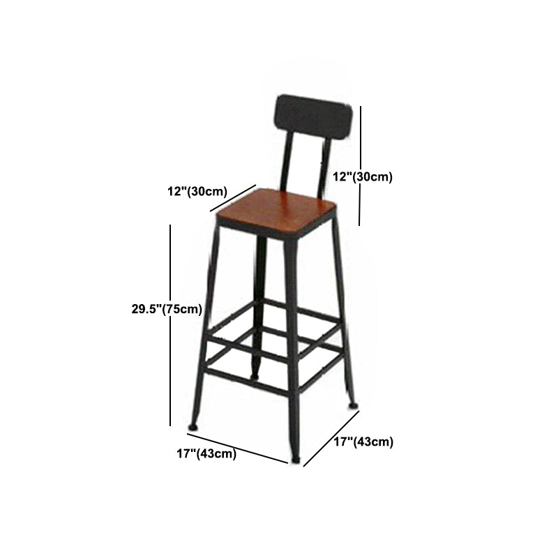 Industrial Metal Stool Wood Rectangle Seat Counter Stool in Matte Finish