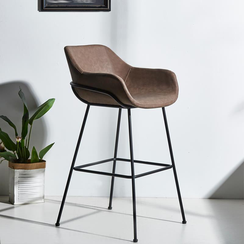 Scandinavian Faux Leather Upholstered Counter Stool with 4 Legs in Matte Finish for Home