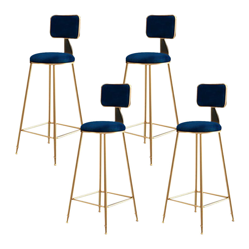 Glam Metal Stool Fabric Upholstered Counter Stool in Matte Finish for Indoor