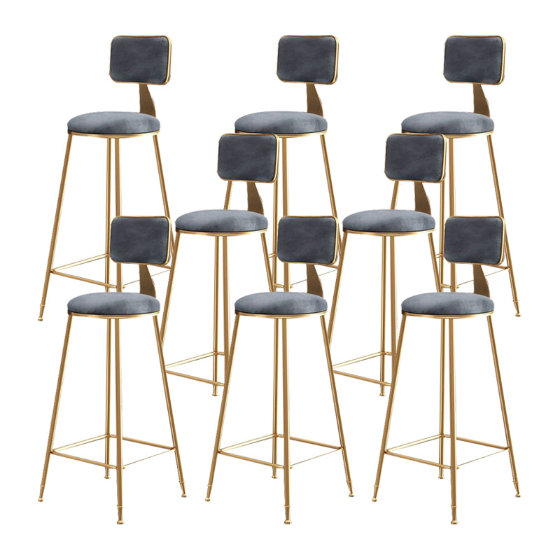 Glam Metal Stool Fabric Upholstered Counter Stool in Matte Finish for Indoor