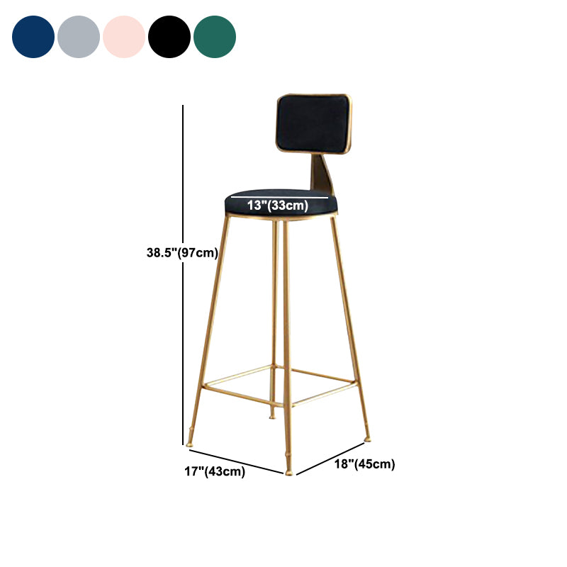 Glam Metal Stool Fabric Upholstered Counter Stool in Matte Finish for Indoor