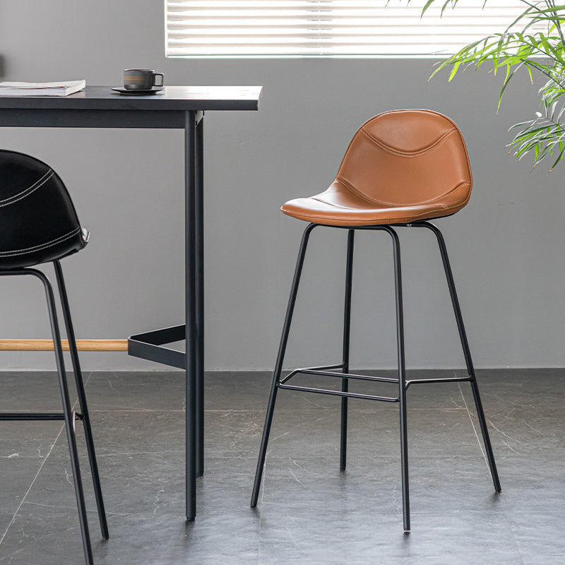 Scandinavian Style Metal Barstool Faux Leather Counter Stool with 4 Legs