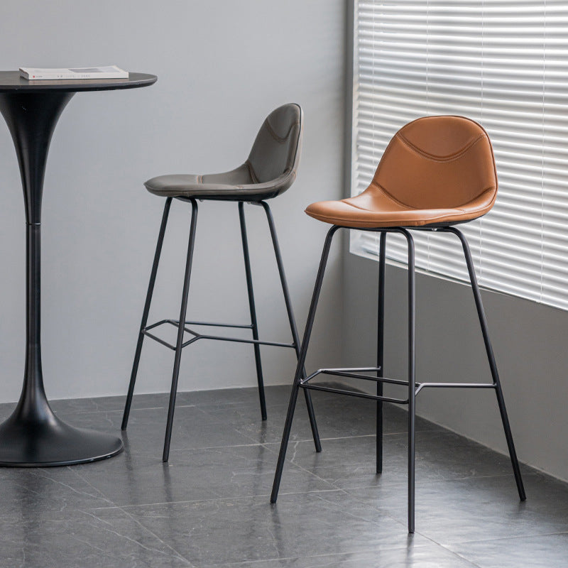 Scandinavian Style Metal Barstool Faux Leather Counter Stool with 4 Legs