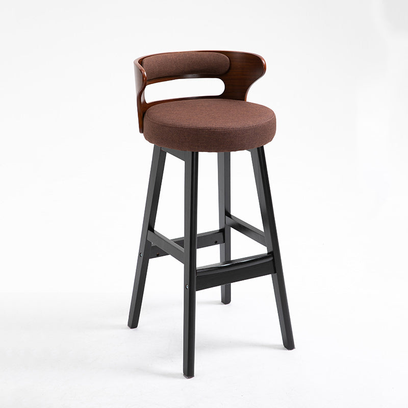 Scandinavian Wood Round Seat Stool Faux Leather Low Back Upholstered Counter Stool