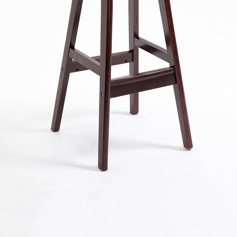 Scandinavian Wood Round Seat Stool Faux Leather Low Back Upholstered Counter Stool