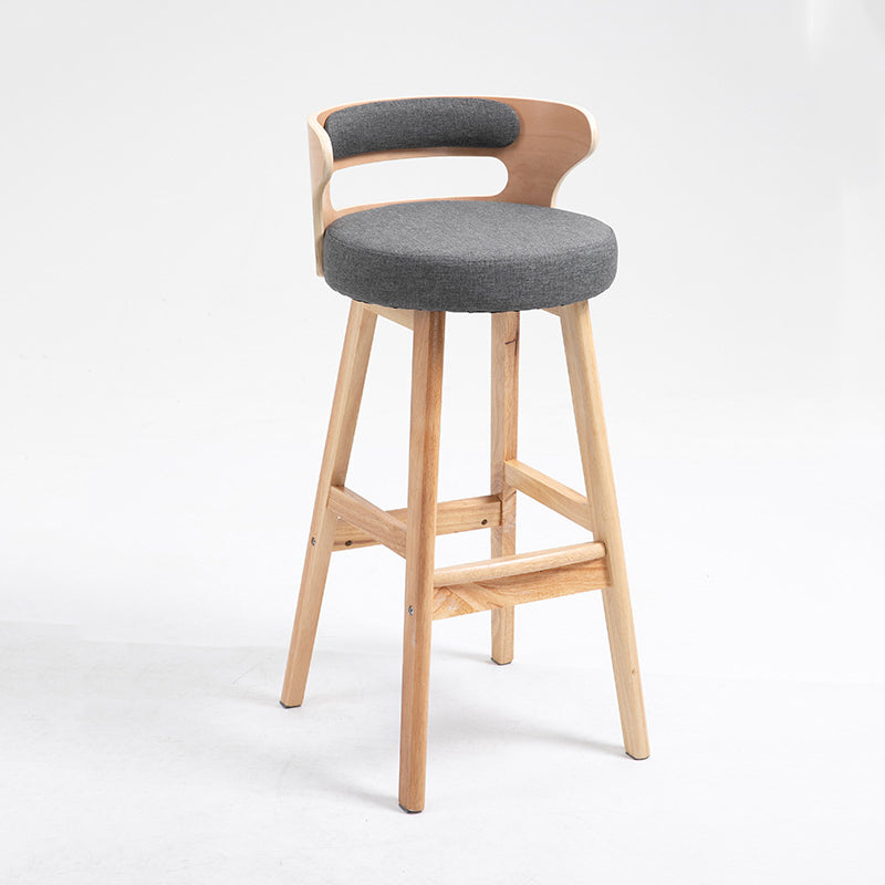 Scandinavian Wood Round Seat Stool Faux Leather Low Back Upholstered Counter Stool