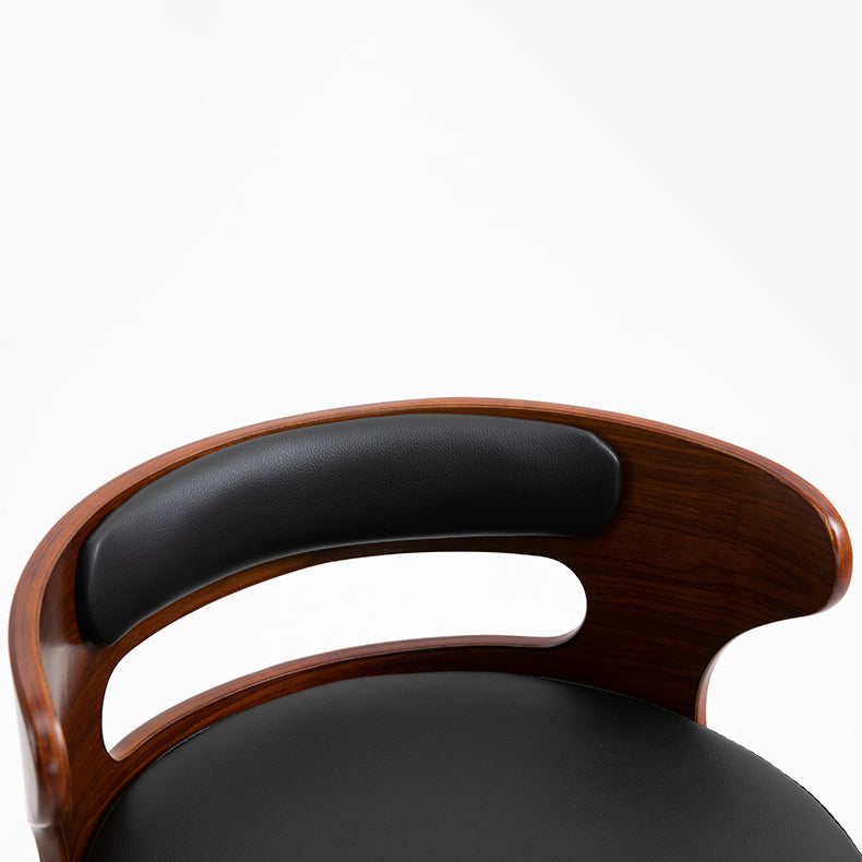 Scandinavian Wood Round Seat Stool Faux Leather Low Back Upholstered Counter Stool