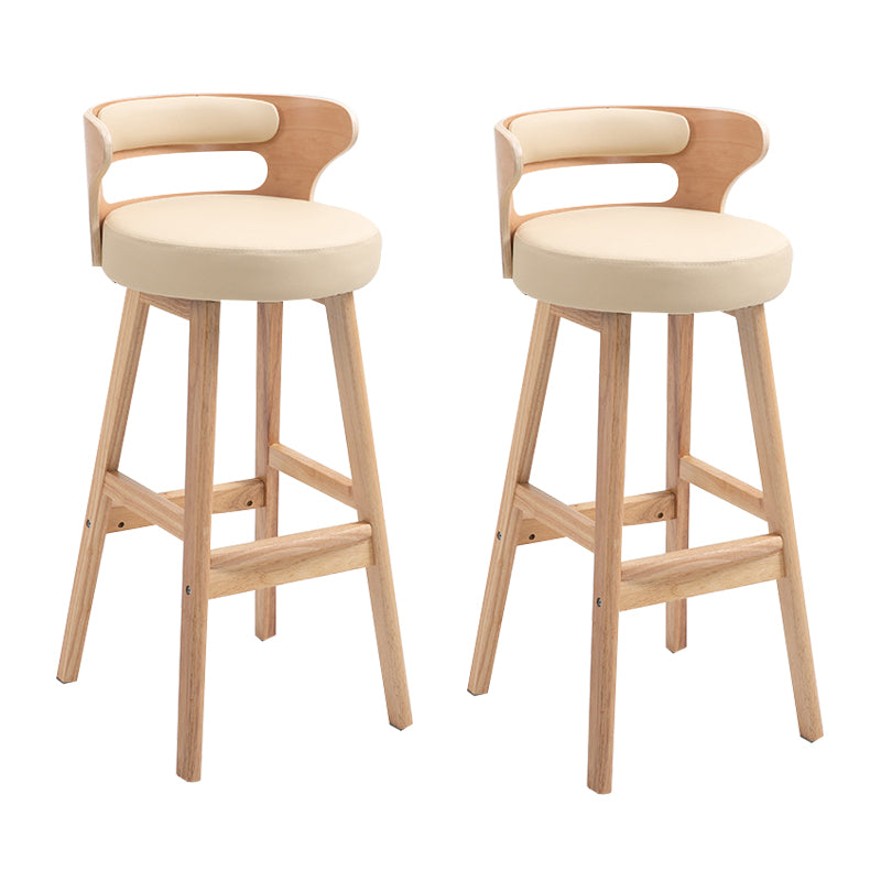 Scandinavian Wood Round Seat Stool Faux Leather Low Back Upholstered Counter Stool