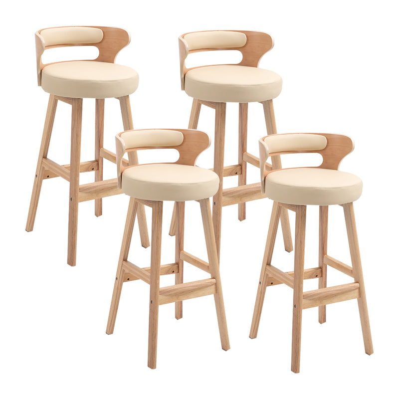 Scandinavian Wood Round Seat Stool Faux Leather Low Back Upholstered Counter Stool