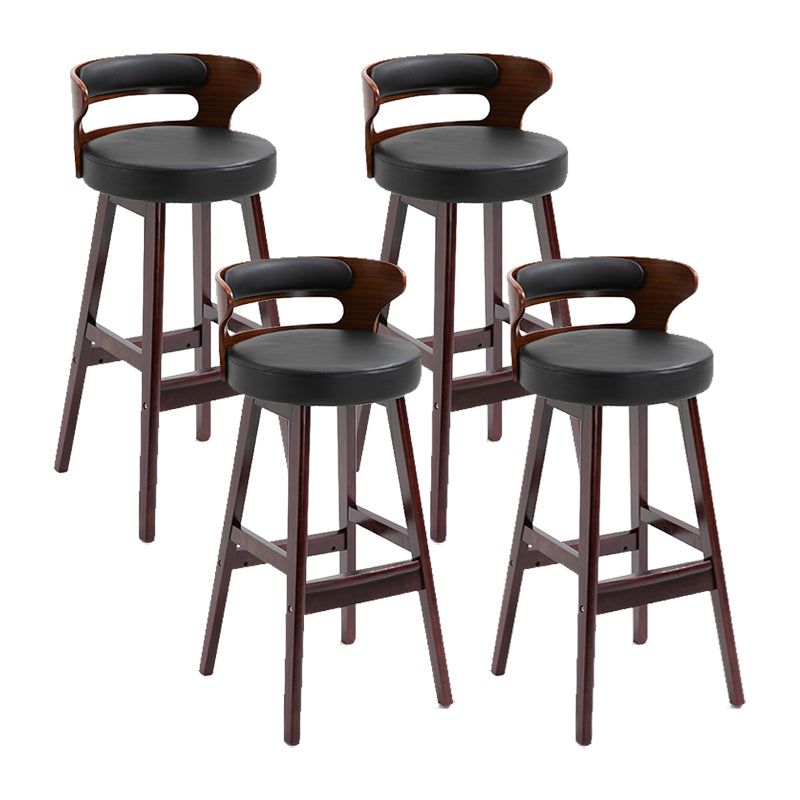 Scandinavian Wood Round Seat Stool Faux Leather Low Back Upholstered Counter Stool