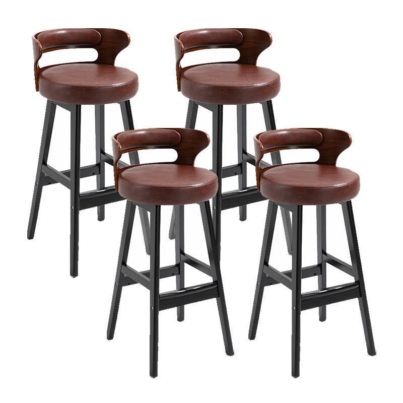 Scandinavian Wood Round Seat Stool Faux Leather Low Back Upholstered Counter Stool