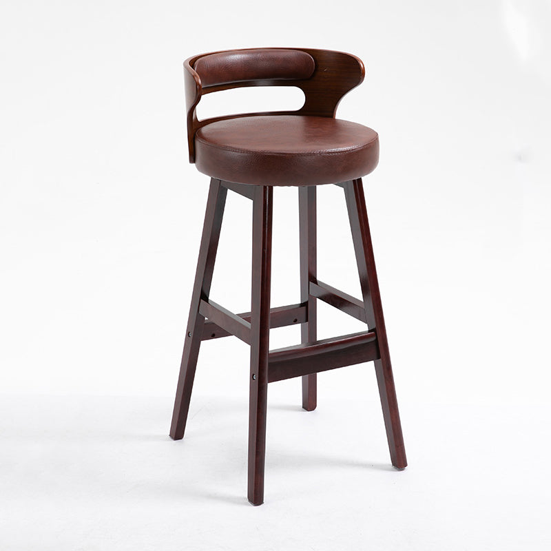 Scandinavian Wood Round Seat Stool Faux Leather Low Back Upholstered Counter Stool