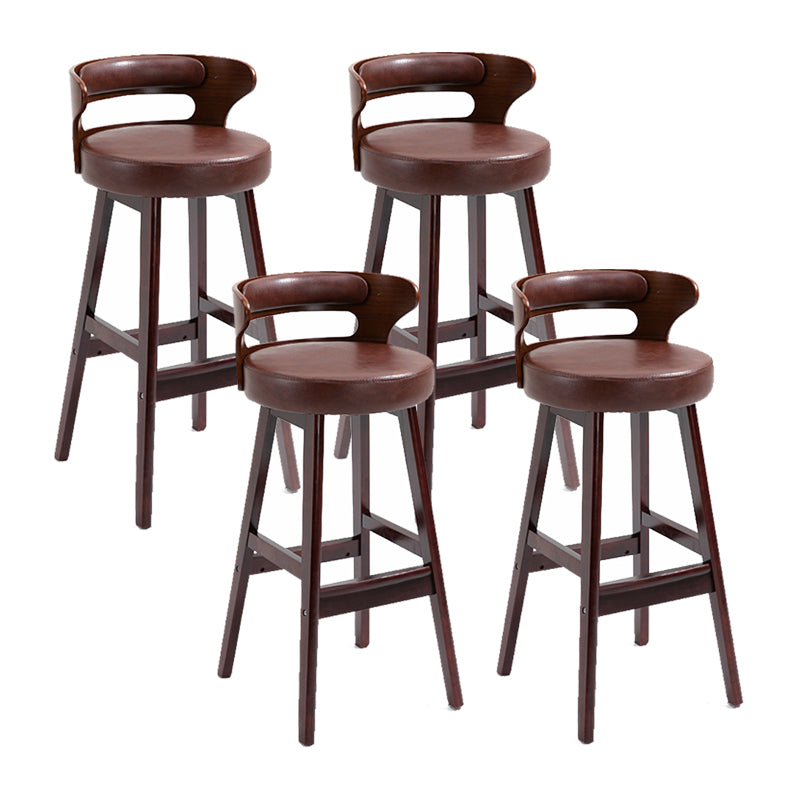 Scandinavian Wood Round Seat Stool Faux Leather Low Back Upholstered Counter Stool