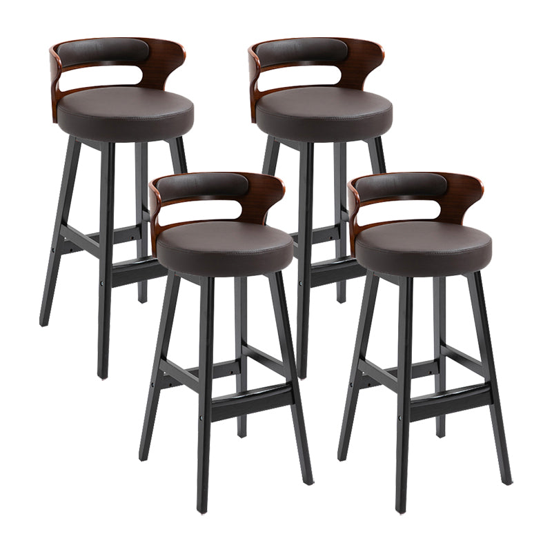 Scandinavian Wood Round Seat Stool Faux Leather Low Back Upholstered Counter Stool