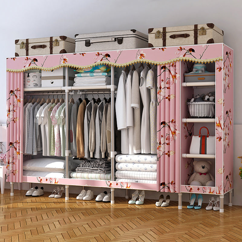 Modern Style Home Wardrobe Armoire Steel Frame Wardrobe Cabinet with Shelves