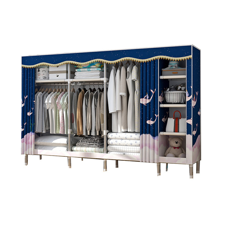 Modern Style Home Wardrobe Armoire Steel Frame Wardrobe Cabinet with Shelves