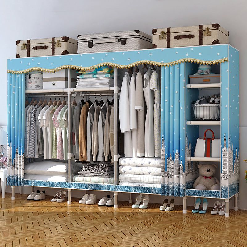 Modern Style Home Wardrobe Armoire Steel Frame Wardrobe Cabinet with Shelves