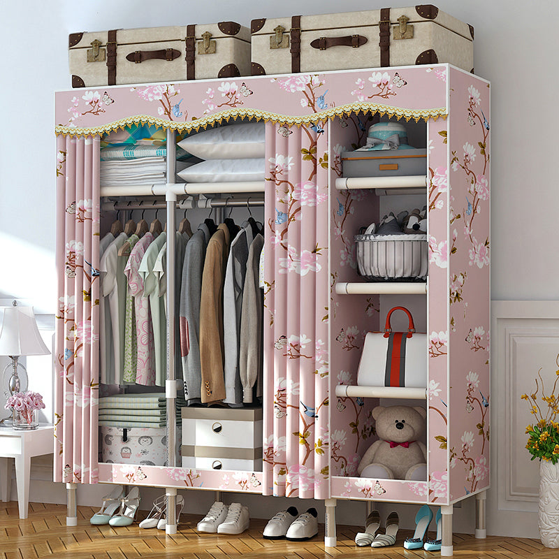 Modern Style Home Wardrobe Armoire Steel Frame Wardrobe Cabinet with Shelves