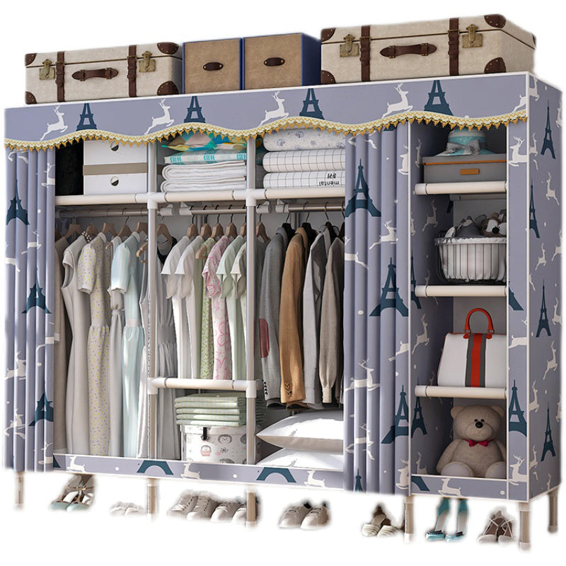 Modern Style Home Wardrobe Armoire Steel Frame Wardrobe Cabinet with Shelves