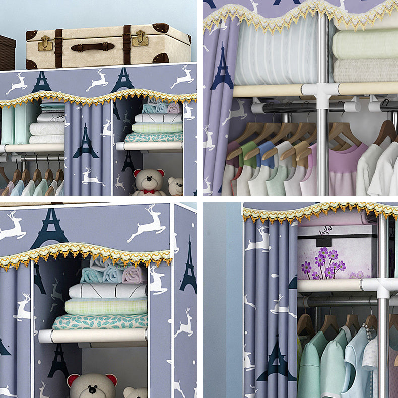 Modern Style Home Wardrobe Armoire Steel Frame Wardrobe Cabinet with Shelves