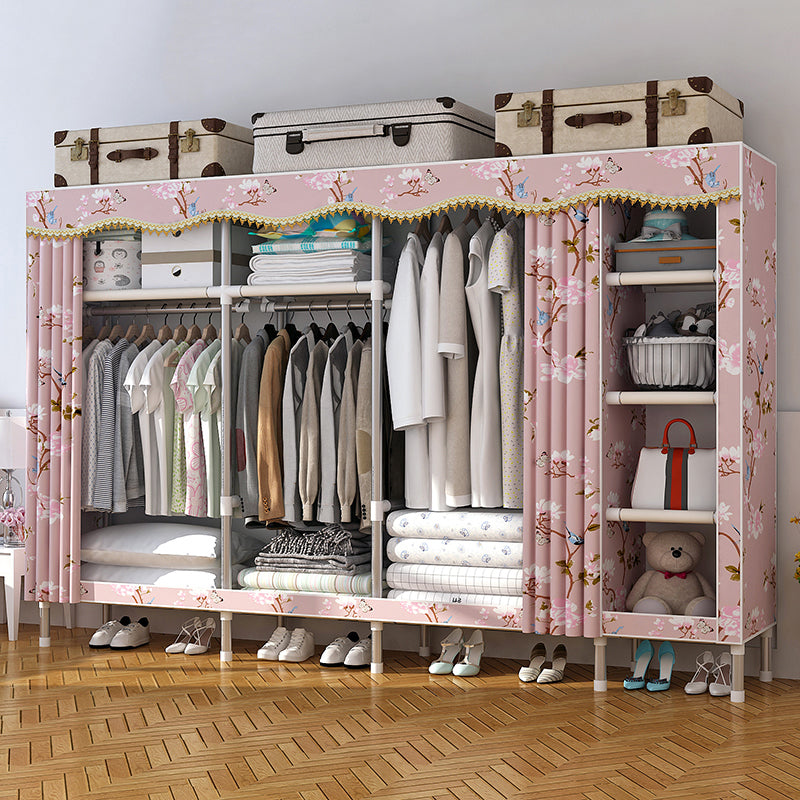 Modern Style Home Wardrobe Armoire Steel Frame Wardrobe Cabinet with Shelves