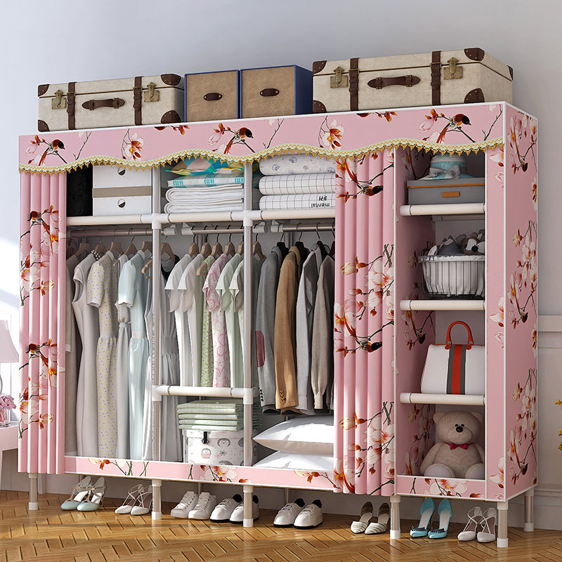 Modern Style Home Wardrobe Armoire Steel Frame Wardrobe Cabinet with Shelves