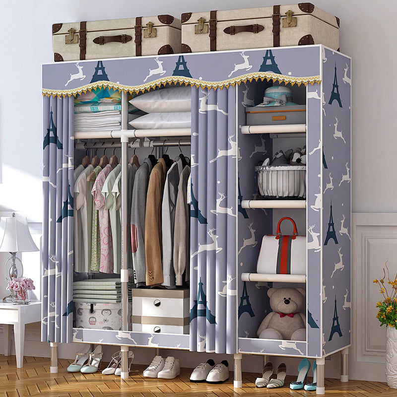 Modern Style Home Wardrobe Armoire Steel Frame Wardrobe Cabinet with Shelves