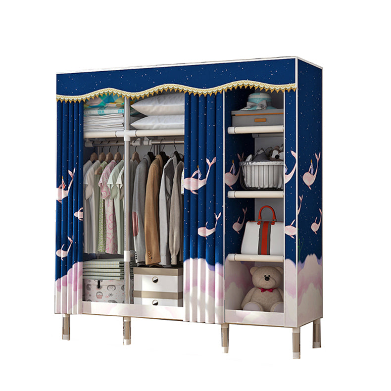 Modern Style Home Wardrobe Armoire Steel Frame Wardrobe Cabinet with Shelves