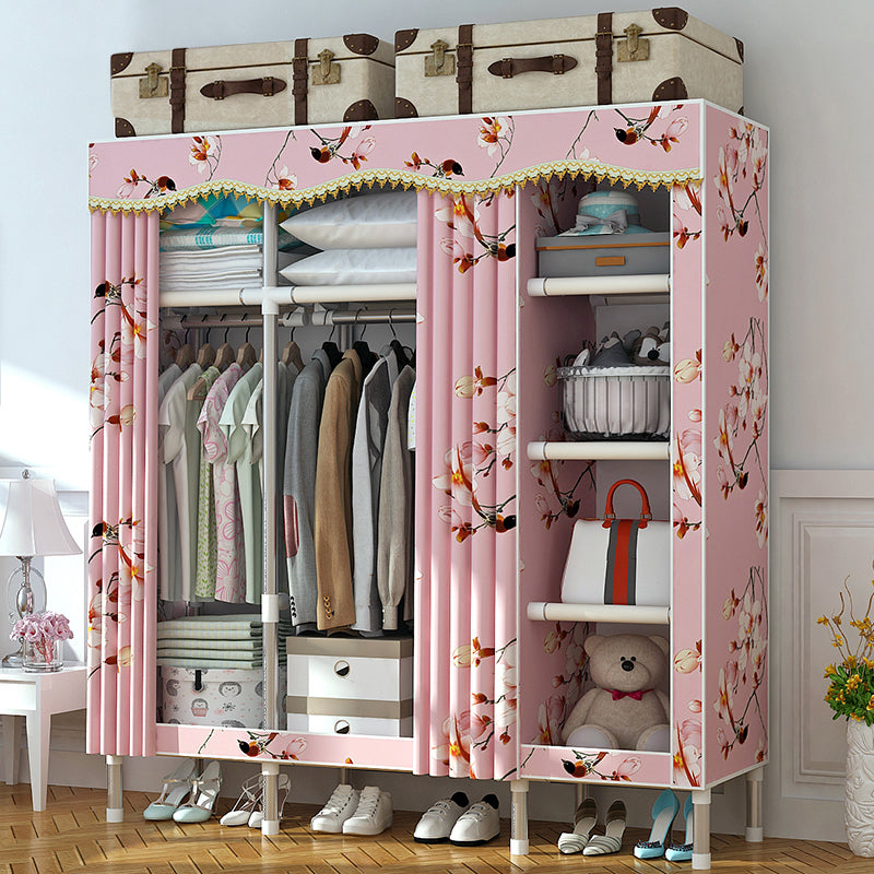 Modern Style Home Wardrobe Armoire Steel Frame Wardrobe Cabinet with Shelves