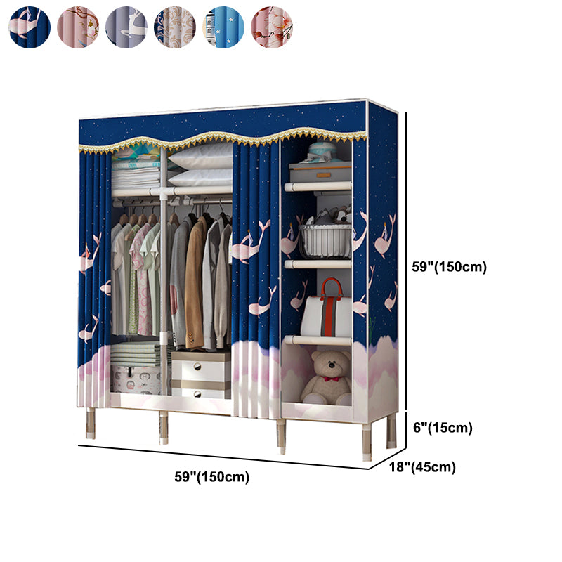 Modern Style Home Wardrobe Armoire Steel Frame Wardrobe Cabinet with Shelves
