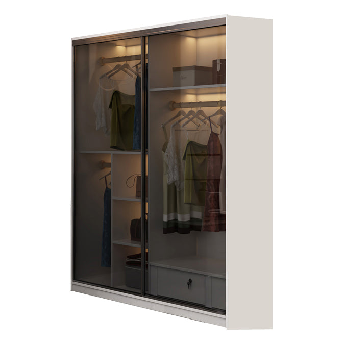 Wood and Glass Wardrobe Armoire Contemporary Sliding Wardrobe Closet