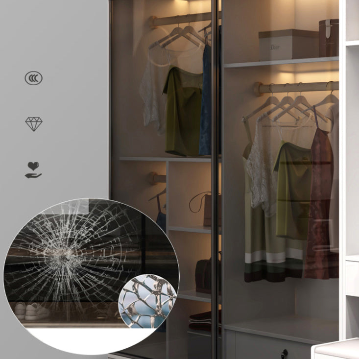 Wood and Glass Wardrobe Armoire Contemporary Sliding Wardrobe Closet