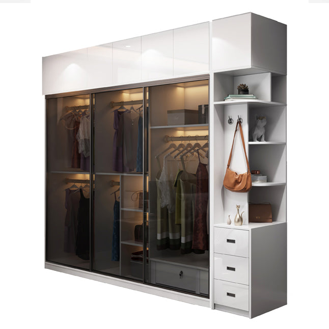 Wood and Glass Wardrobe Armoire Contemporary Sliding Wardrobe Closet
