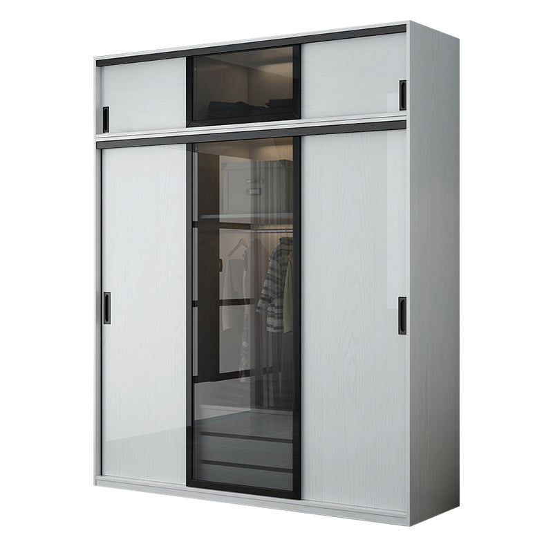 Contemporary Wardrobe Closet Wood and Glass Wardrobe Armoire