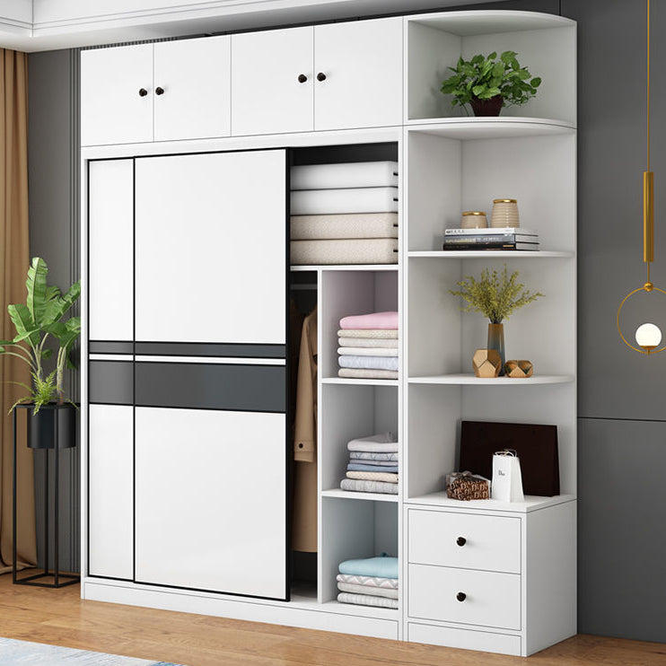 Contemporary Style Wooden Wardrobe White Colour Cloth Rod Included Wardrobe Closet