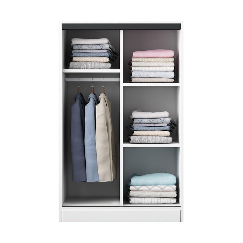 Contemporary Style Wooden Wardrobe White Colour Cloth Rod Included Wardrobe Closet