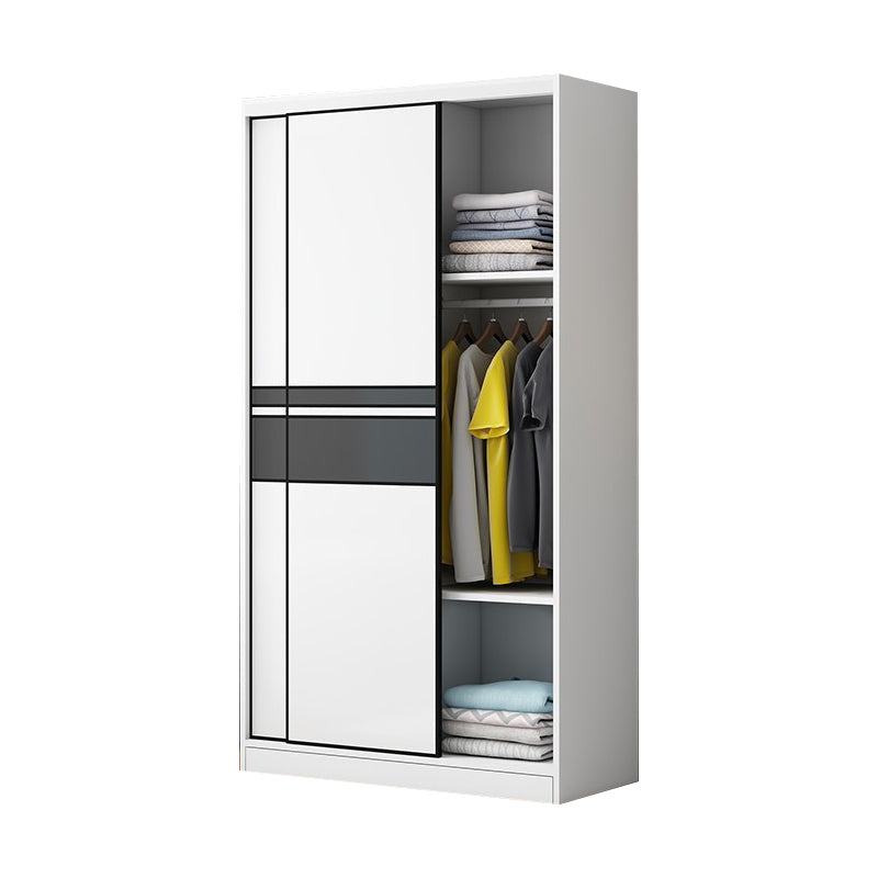 Contemporary Style Wooden Wardrobe White Colour Cloth Rod Included Wardrobe Closet