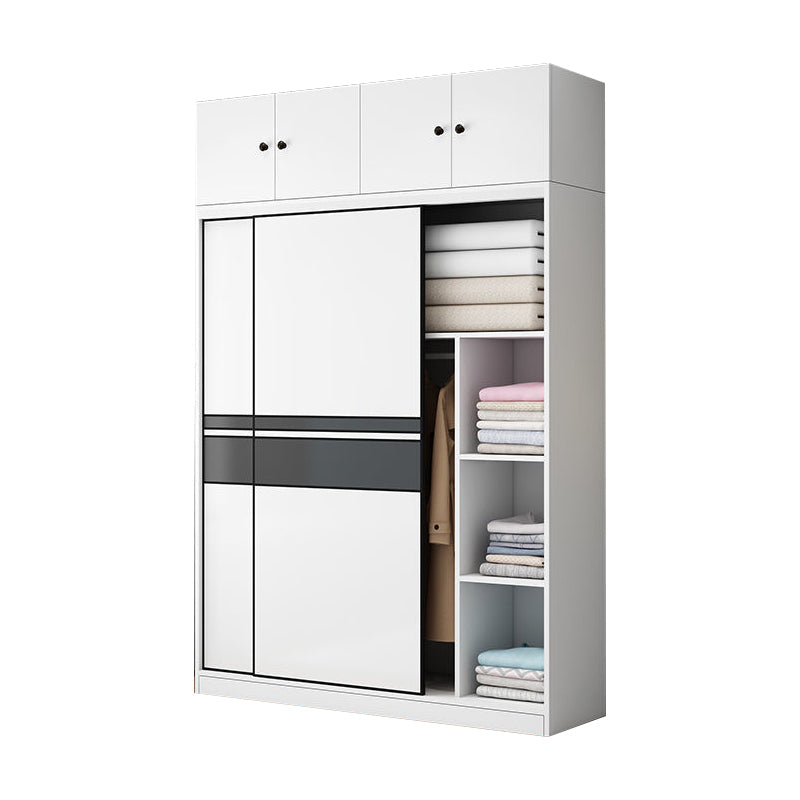 Contemporary Style Wooden Wardrobe White Colour Cloth Rod Included Wardrobe Closet