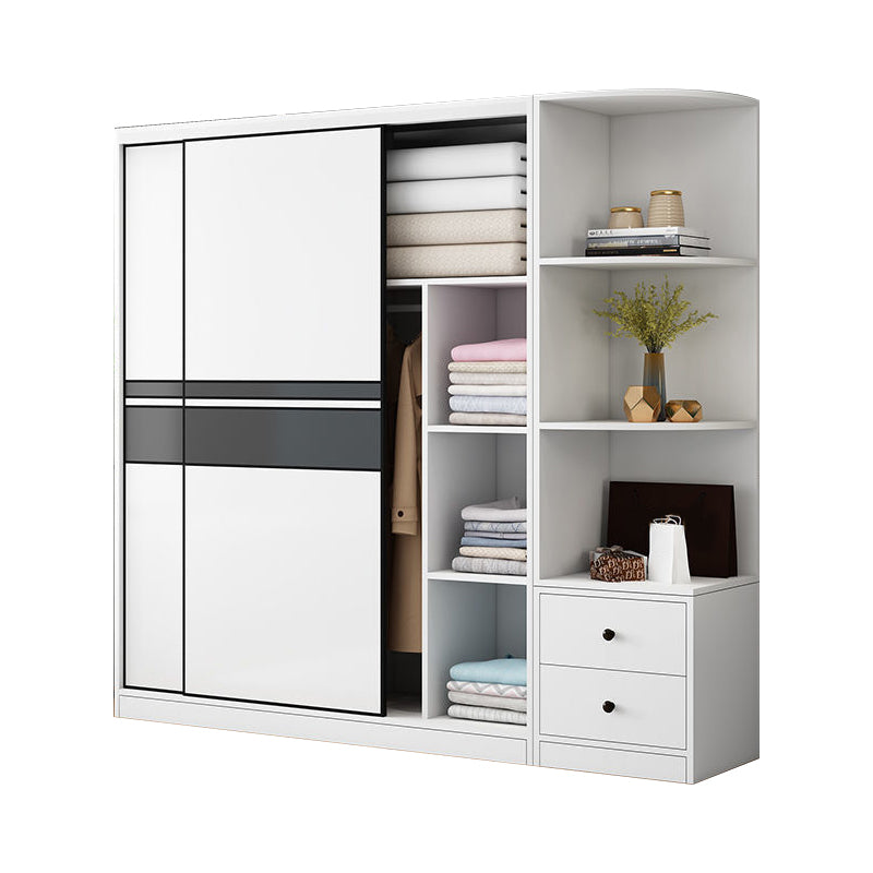 Contemporary Style Wooden Wardrobe White Colour Cloth Rod Included Wardrobe Closet