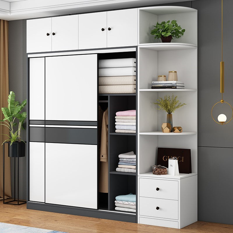 Contemporary Style Wooden Wardrobe White Colour Cloth Rod Included Wardrobe Closet