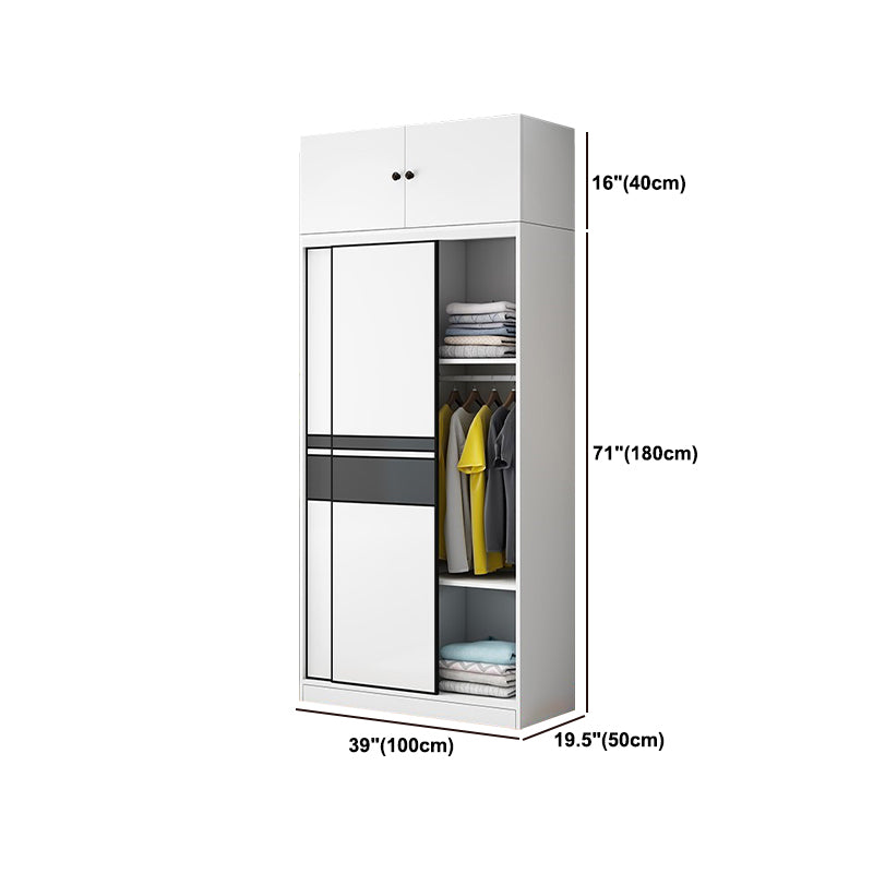 Contemporary Style Wooden Wardrobe White Colour Cloth Rod Included Wardrobe Closet