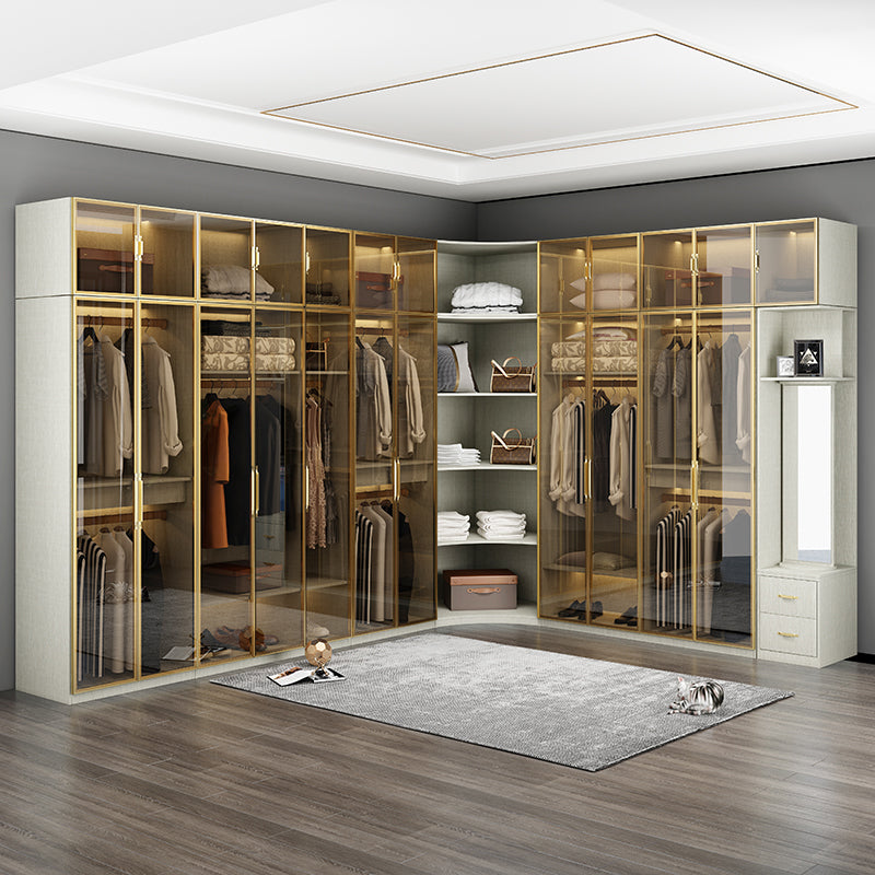 Modern Wardrobe Armoire Engineered Wood and Glass Wardrobe Closet