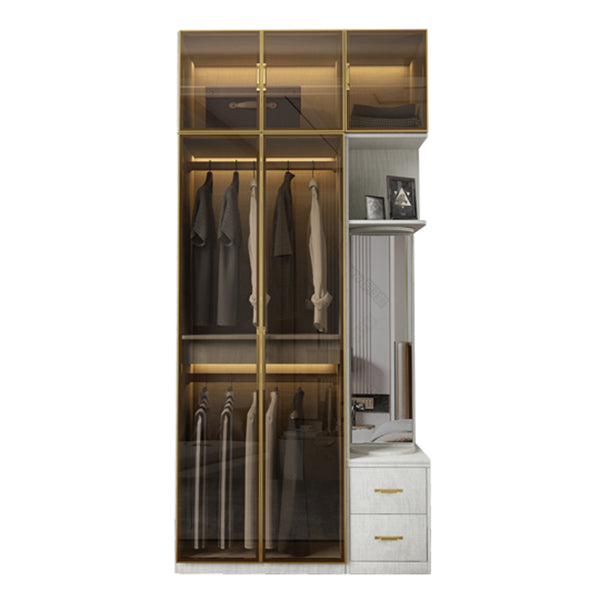 Modern Wardrobe Armoire Engineered Wood and Glass Wardrobe Closet