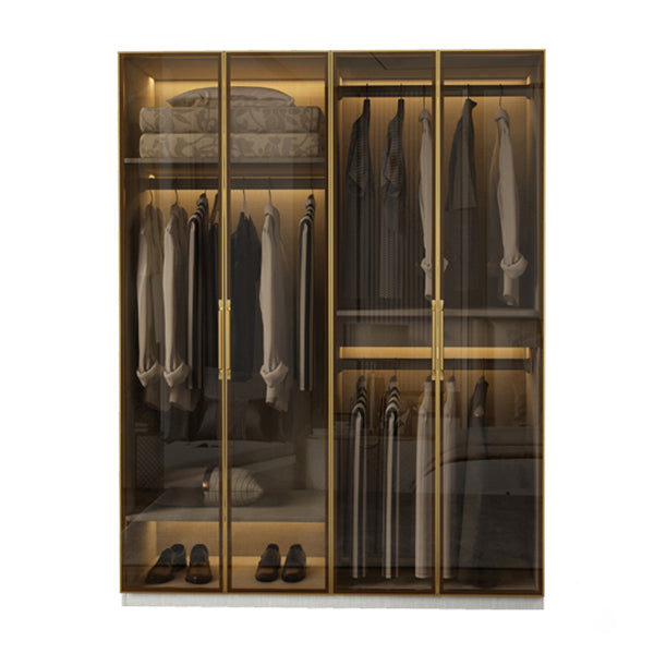 Modern Wardrobe Armoire Engineered Wood and Glass Wardrobe Closet