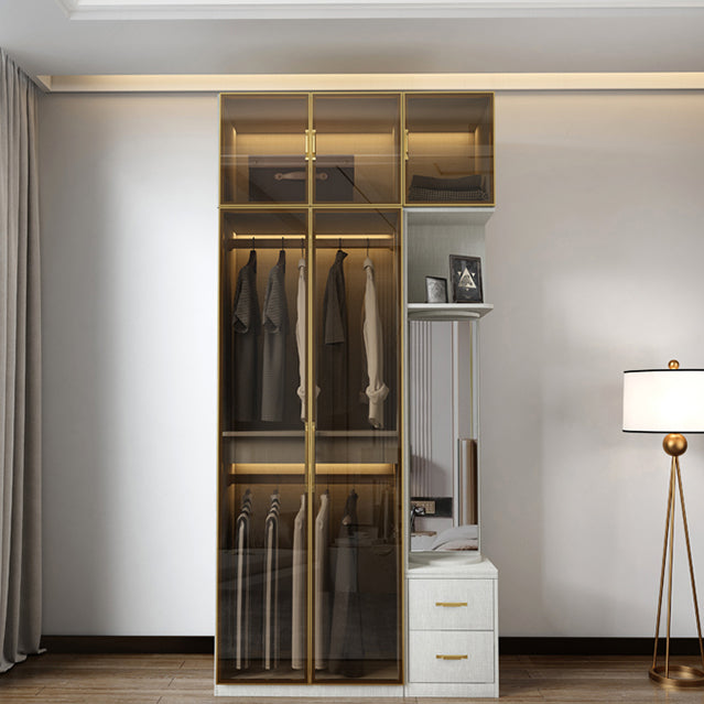 Modern Wardrobe Armoire Engineered Wood and Glass Wardrobe Closet