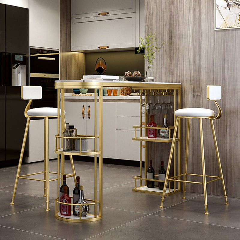 Glam Style 1/2/3 Pieces Bar Table Set Rectangle Stone Bar Table with Metal High Stools