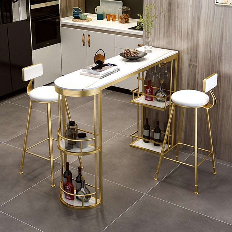 Glam Style 1/2/3 Pieces Bar Table Set Rectangle Stone Bar Table with Metal High Stools