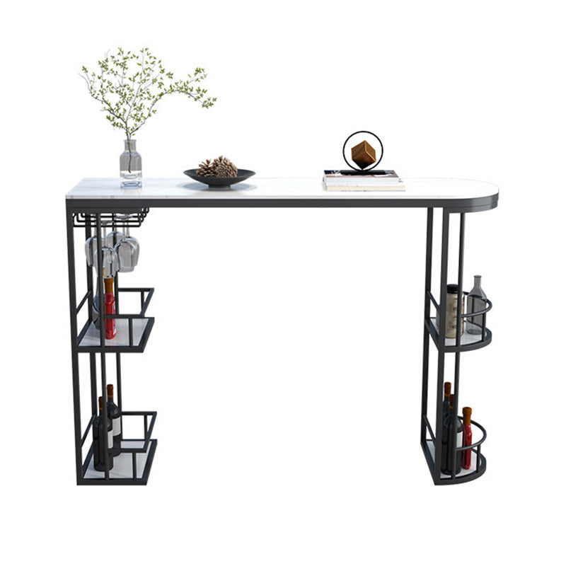 Glam Style 1/2/3 Pieces Bar Table Set Rectangle Stone Bar Table with Metal High Stools